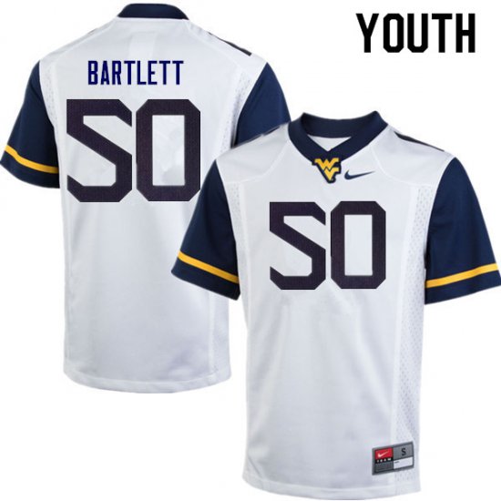 Youth West Virginia Mountaineers NCAA #50 Jared Bartlett White Authentic Nike Stitched College Football Jersey RQ15U07GX